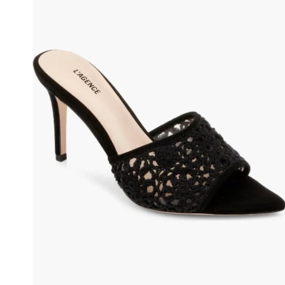 NEW  L'AGENCE Armande Crochet Heeled Sandals in black for women 72 15i8 - Picture 5 of 9